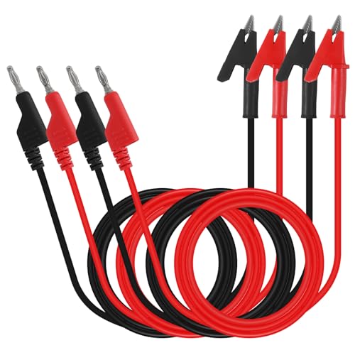 2Pack 4mm Banana to Alligator Clip Plug Test Leads Multimeter Electrical 4mm Banana Stackable Plug Silicone Flexible Copper Cable 1 Meter for Multimeter Electrical Testing - color: 2set banana to clip
