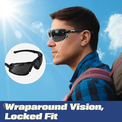Flaya Foam Lined Safety Glasses Anti-Fog Z87.1 Mowing Goggles with Strap | Adjustable Elastic Strap, UV400 Protection, Fits Men & Women, Dust & Debris Protection, Lawn Care & Gun Range - color: Black