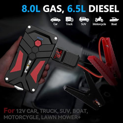 Jump Starter Car Jump Starter Auto Battery Booster Pack 8000A Peak 12V with USB-C Quick Charge,Lithium Jump Box with LED Light(Up to 8.0L Gas or 6.5L Diesel Engine) - color: Balck