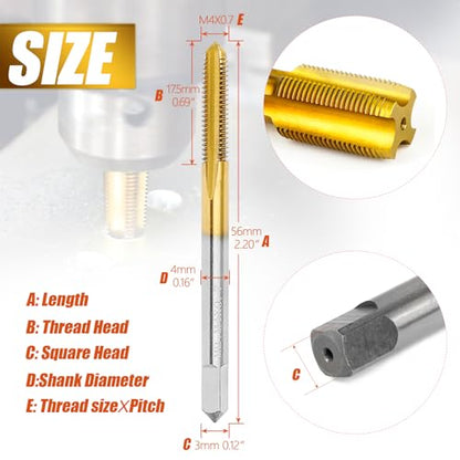 2Pcs M4 X 0.7 Metric Thread Tap,M4 X 0.7mm M2 HSS Right Hand Thread Milling Tap - size: M4x0.7 - 2Pcs