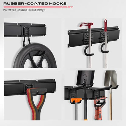 SEDY 64" Heavy Duty Garage Storage Tool Organizer Wall Mount - Tool Rack with Adjustable Hooks, Anti-Rust, 300lbs Capacity - Easy Installation (4 Racks, 10 Hooks, 3 Straps) - style: 64" Garage Wall Organizer (4 Panels, 10 Hooks, 3 Straps)