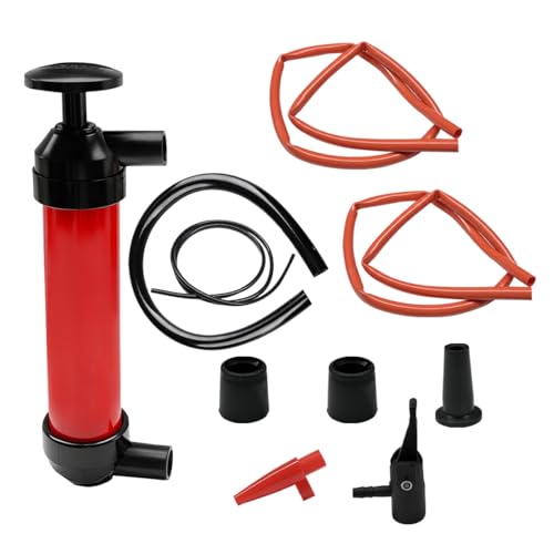 Craedli Multi-Use Siphon Fuel Transfer Pump Kit, Manual Fluid Transfer Pump Automotive Hand Fuel Pump for Gas Oil and Liquids, Portable Oil Extractor Accessories for Fish Tank, Lawn Mower, Boat (Red)