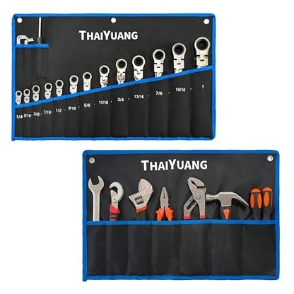 2-Pieces Roll Up Wrench Pouch SAE, Heavy Duty Canvas Tool Wrench Organizer Bag 7+13 Pockets (Only Pouch) - style: 7+13 Pockets