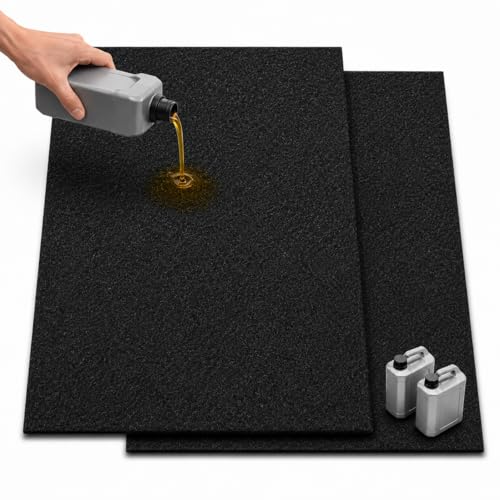 Oil Spill Mat, 2 Pack 39 x 59 in Garage Floor Protector for Under Car | Absorbent Felt Oil Pad with Waterproof Backing, Washable and Reusable for Garage and Driveway