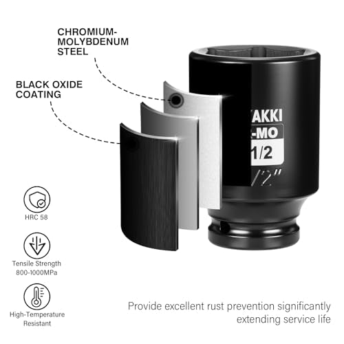 1/2" Drive 1-1/2" Deep 6 Pt CR-MO SAE Impact Socket for Axle Nuts - size: 1-1/2"in., style: 1/2" Drive Deep