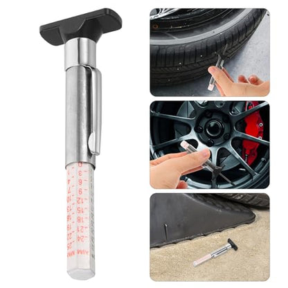 Kisangel Car Tire Tread Depth Gauge Tire Depth Measuring Tool 0-25mm Plastic Lightweight Design Types of Vehicles