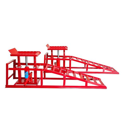 Car Ramps, 2 Pack 11000Lbs 5-ton Hydraulic Truck Ramp Lift, Automotive Low Profile Oil Change Service Ramps with Support Jack for Vehicle Garage Repair, Adjusted Height Range 9.8 to 15 Inches - color: Red
