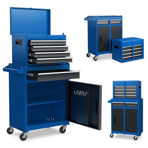 ERGOMASTER Tool Chest Heavy Duty Rolling Tool Box with Cabinet 5-Drawer for Lockable & Removable Cabinet for Garage and Workshop - Blue - color: Blue, size: 5-Drawers