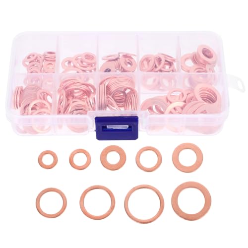 200 Pcs Oil Drain Plug Washer Assortment Copper Crush Washer Set Sealing Rings for Engine Oil Drain Plug Gaskets Replacement for Automotive and Machinery Use
