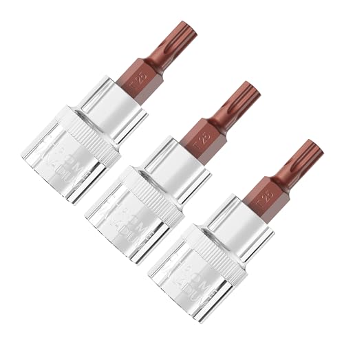 3 Pieces 3/8-Inch Drive T25 Torx Bit Socket, S2 Steel Bits, Heat Treated CR-V Steel Star Sockets 1.9" Length - size: T25