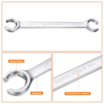 HARFINGTON 2pcs Flare Nut Wrench 24mm x 27mm High Carbon Steel Nickel Plating Wrench for DIY Hand-making Automotive Repairs and Household Maintenance - size: 24mm x 27mm