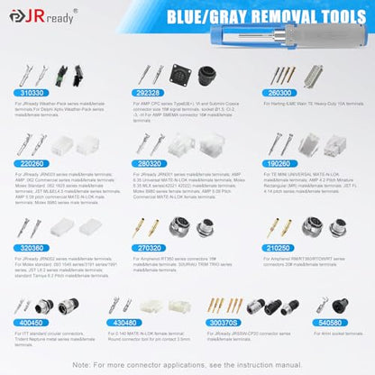 JRready 55PCS Terminal Pin Removal Tool Master Kit for Electrical Connector | TE, Deutsch, AMP, Molex, Delphi, Harting, Anderson, JPT, D SUB Connectors, Automotive Pin Release, Nylon Protective Handle - size: 55pcs JRconDRK Pin Rmoval Tools