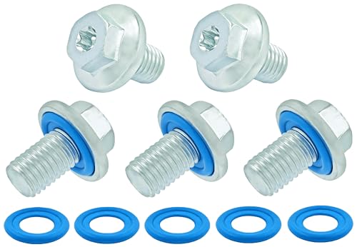 5PCS Oil Drain Plug M12-1.75, 15mm Hex Head T45 Torx Compatible with Insert Gasket, More 5PCS Gasket, fit for GMC, Buick, Cadillac, Chevrolet, Replace GM 55577568, 090-948, 090-948CD, 11519933