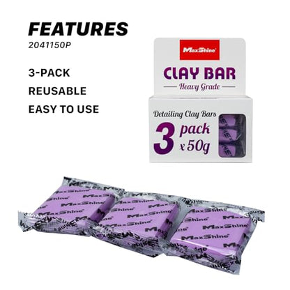 Maxshine Universal 3-Pack Magic Clay Bar – Heavy Grade 50g Car Detailing Clay for Paint, Glass, Plastic & Metal Surfaces – Removes Surface Contaminants, Overspray, Brake Dust & Road Grime - style: 3-Pack Heavy Grade