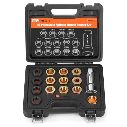 16 Piece Axle Spindle Rethreading Kit | Axle Thread Repair Kit, Essential Tool for Mechanics with 14 Dies and Extension Bar, Axle Spindle Thread Chaser Set - color: 16-Piece