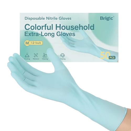 12-Inch Extended Disposable Nitrile Gloves, Latex-Free Powder-Free, Full Palm Textured Grip, Multipurpose Home - color: Mint Green (Pack of 50), size: Small (Pack of 50)
