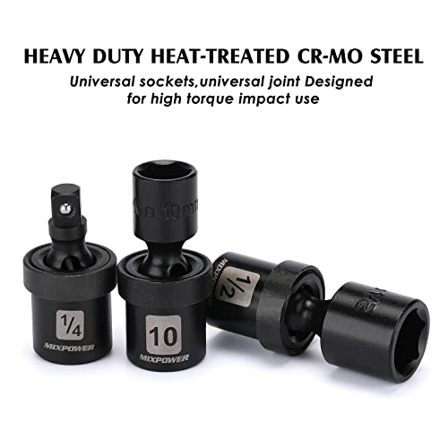 MIXPOWER 86PCS 1/4" Drive Master Impact Socket Set, Universal/Deep/Standard/Torx/Inverted Torx Socket, Impact Grade, Metric&SAE, 6 Point - size: 1/4" Drive
