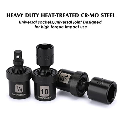 MIXPOWER 86PCS 1/4" Drive Master Impact Socket Set, Universal/Deep/Standard/Torx/Inverted Torx Socket, Impact Grade, Metric&SAE, 6 Point - size: 1/4" Drive