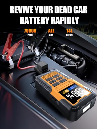 Car Battery Jumper Starter with OBD2 Scanner 7000A for All Gas & 14L Diesel | Portable Jump Starter for 12V Dead Battery, Code Reader, Scan Diagnostic Tool with Jump Cable Flashlight Emergency Kits - color: 7000A+Jumper Starter+OBD2 Scanner