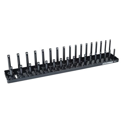 OEMTOOLS 22210 1/2" Metric Socket Organizer, 1/2 Socket Holder for Deep and Shallow Sockets, Labeled Posts, Dual Rail, Holds 10 mm to 27 mm - size: 1/2"