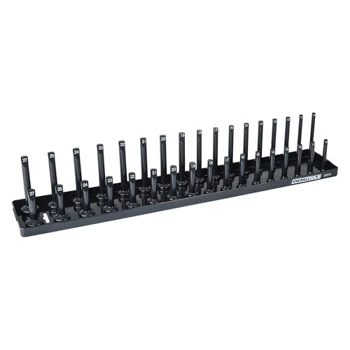 OEMTOOLS 22210 1/2" Metric Socket Organizer, 1/2 Socket Holder for Deep and Shallow Sockets, Labeled Posts, Dual Rail, Holds 10 mm to 27 mm - size: 1/2"