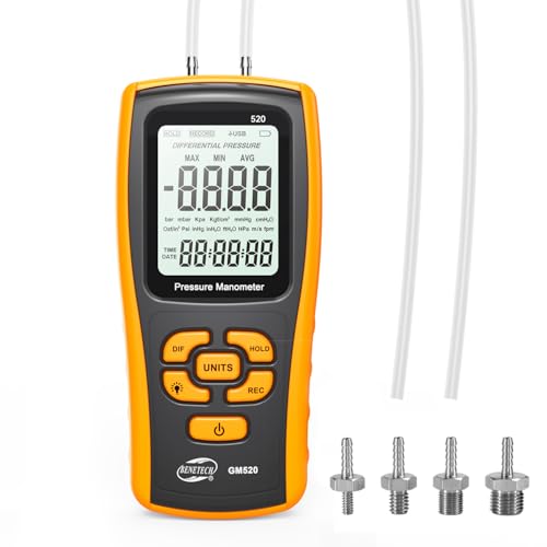 Digital Manometer Gas Pressure Tester, Professional Air Pressure Meter, Differential Pressure Gauge for HVAC, Gas Valve (GM520)