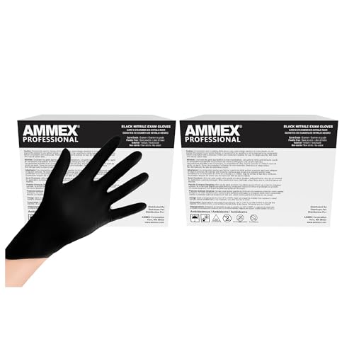 AMMEX Black Nitrile Exam Gloves, 3 Mil Medical Disposable Latex-Free Powder-Free, Non Sterile for Tattoo, Dental, Bulk - size: Large, style: 2 Cases of 1000