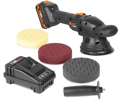 WEN 20V Max Cordless 5-Inch Dual Action Polisher and Waxer Kit with 4Ah Battery, Charger, and Polishing Pads (20875) - size: Cordless 5-Inch