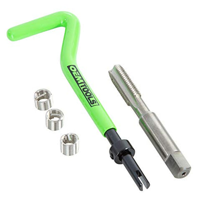 OEMTOOLS 25628 M8 1.25 Thread Repair Kit, Metric Spark Plug Chaser, Stainless Steel Permanent Rethreader Tool Set, Drill Compatible Spark Plug Tool, Green and Chrome - size: M8-1.25, style: Metric