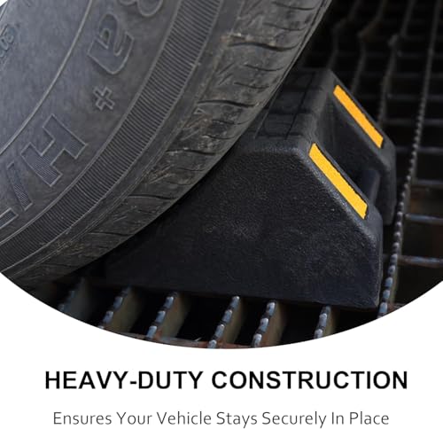 OrangeStar 4-Pack Heavy Duty Rubber Wheel Chocks with Hand Grip and Reflective Strips, Tire Stops for Car, Truck, RV, Travel Trailer, Camper and Boat Trailer Parking Safety (L10 x W7.2 x H6) - size: 10"x7.2"x6"- 4 Packs
