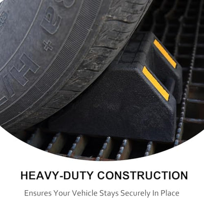 OrangeStar 4-Pack Heavy Duty Rubber Wheel Chocks with Hand Grip and Reflective Strips, Tire Stops for Car, Truck, RV, Travel Trailer, Camper and Boat Trailer Parking Safety (L10 x W7.2 x H6) - size: 10"x7.2"x6"- 4 Packs