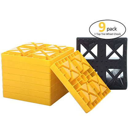 Homeon Wheels 10 Packs Rv/Camper Leveling Blocks, Chocks Anti-Slip Pads Design Include One Wheel Chock and Carrying Bag for Camper Travel Trailer - color: Yellow + Black chock