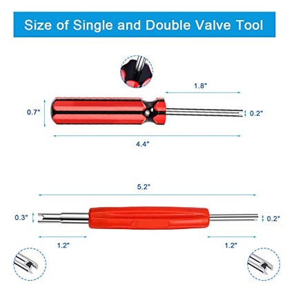 Riseuvo 6Pcs Tire Valve Stem Removal Tool - Single and Double Heads Valve Core Remover, 4-Way Valve Tool Great Tire Repair Tool, 10pcs Valve Stem Caps, 20pcs Valve Stem Core