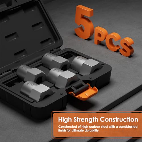 5-Piece Heavy Duty Bolt Extractor Set, 1/2" Drive Impact Lug Nut Remover Tool | Large size 19-25mm for removing stripped, damaged, rusted nuts, bolts, and studs - size: 5-Piece Heavy Duty Remover