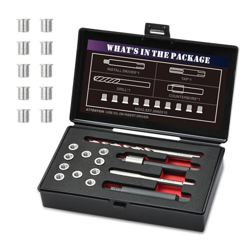 M5X0.8X7.6MM Thread Repair Kit with Insert HSS Drill, Tap, Counterbore, Installation Driver, Metric, 10PCS Stainless Steel Insert M5X0.8X7.6MM
