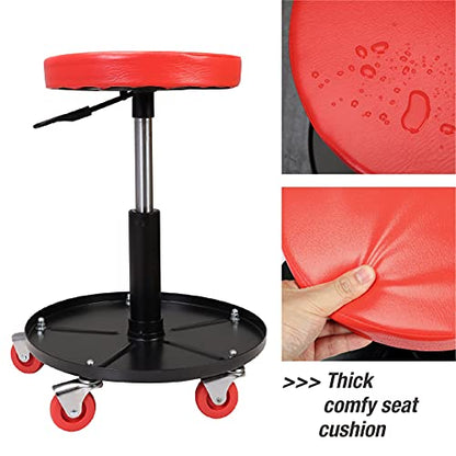 Big RED ATRHL6201R Torin Heavy Duty Rolling Pneumatic Creeper Garage/Shop Seat: Padded Adjustable Mechanic Stool with Tool Tray Storage, Red Large,15.36" D x 15.36" W x 4.73" H - style: 6201