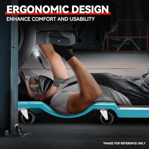 Auto Dynasty 40 Inches Mechanic Creeper, Automotive Garage Repair Low Profile Under Car Rolling Creeper with LED Light and Padded Headrest, Plastic, Sky Blue - color: Sky Blue, size: 40" L (w/LED Light)