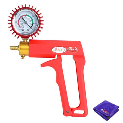 LeLuv Maxi Vacuum Pump - Manual Hand Vacuum (0-30 Hg, 0-760 mmHg) with Ergonomic Nylon Handle, Release Valve, & Rubber Protected Pressure Gauge (1/8" NPT), Compatible with LeLuv Pump Series - Red - color: Red