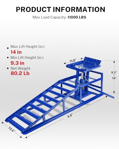 2 Pack Hydraulic Car Ramps 5T 11000lbs Low Profile Car Lift Service Ramps Truck Trailer Garage, Height Hydraulic Vehicle Ramps - color: Blue