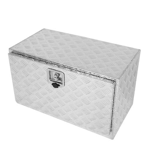 Heavy Duty Aluminum Stripes Plated Underbody Tool Box with Lock and Keys, 30×17×18 Inch Waterproof Square Storage Organizer for Truck,Trailer,Pickup,RV（Silver） - color: silver, size: 30×17×18 inch