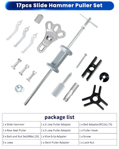 ATPEAM 17pcs Slide Hammer Dent Puller Set, 5lb Slide Hammer Axle Bearing Dent Hub 2 3 Internal External Gear Puller Set Auto Body Truck Repair Took Kits - size: 17pcs Slide Hammer