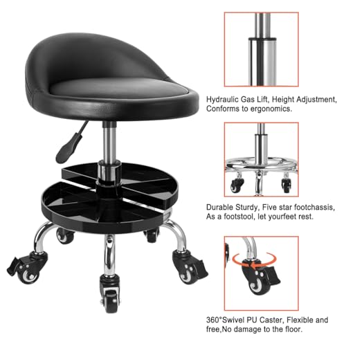 JOSTZHXIN Garage Mechanic Stool Chair Rolling Shop Chair, Height Adjustable Garage Shop Seat, Low Stools with Storage Tray, Rolling Stool for Salon SPA Tattoo (Style 2) - style: Style 2