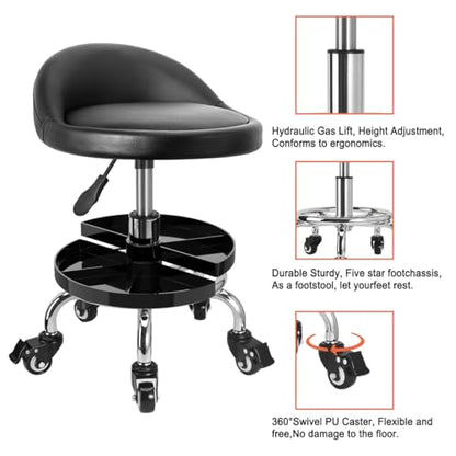 JOSTZHXIN Garage Mechanic Stool Chair Rolling Shop Chair, Height Adjustable Garage Shop Seat, Low Stools with Storage Tray, Rolling Stool for Salon SPA Tattoo (Style 2) - style: Style 2