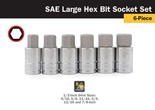 Titan 16130 6-Piece 1/2-Inch Drive SAE Hex Bit Socket Set, Magnetic Socket Organizer with Laser-Etched Size Markings - style: Large SAE Hex