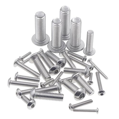 Metric M2.5-M8 304 Stainless Steel Button Head Socket Cap Screw Kit | 185PCS M2.5 M3 M4 M5 M6 M8 Hex Drive Rounded Head Bolts, ISO7380 Fully Threaded Fastener Set with Plastic Storage Box