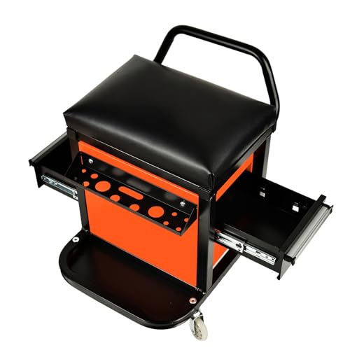 A A IN Rolling Tool Chest Creeper Seat with 4 Pieces 2-1/2" Swivel Casters,Padded Creeper Seat with Extra Storage,Tool Box Chair, 300 pounds Capacity Mechanics Chair with Drawers - style: Creeper Seat