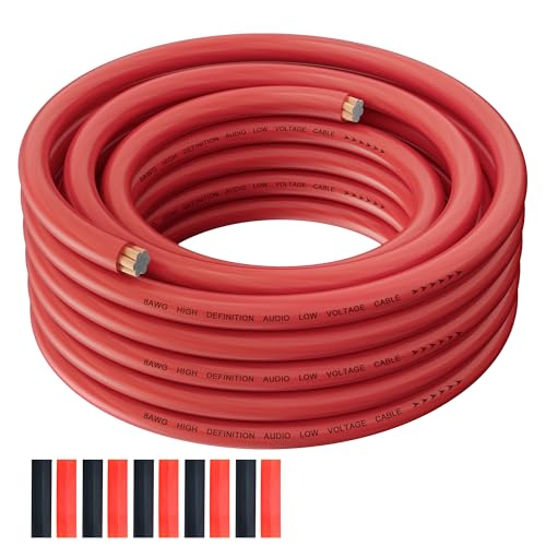 8 Gauge Wire 25FT, Primary Automotive Amplifier Power/Ground Wire, Car Battery Cable, Car Audio Amplifier, Car Fuse, 8AWG Copper Clad Aluminum CCA, Translucent Red Cable with 10 Heat Shrink Tubing - color: Red, size: 25FT