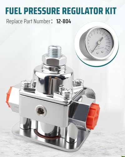 Fuel Pressure Regulator Kit 12-804 Carburetor Fuel Valve Gauge Fit for Holley Edelbrock Carburetors, 1-4 PSI Aluminum Alloy 3/8In NPT Port (1-In, 2-Out)