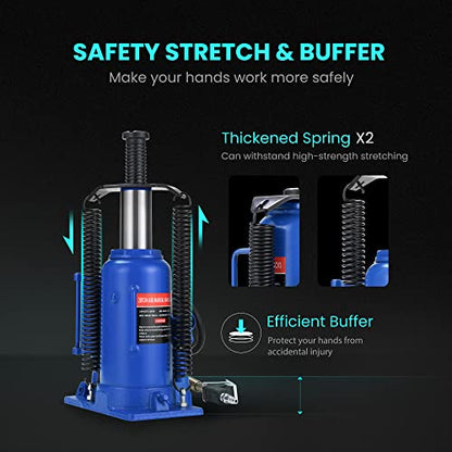 SPECSTAR Pneumatic Air Hydraulic Bottle Jack with Manual Hand Pump 20 Ton | Heavy Duty Auto Truck Travel Trailer Repair Lift Blue - color: Blue