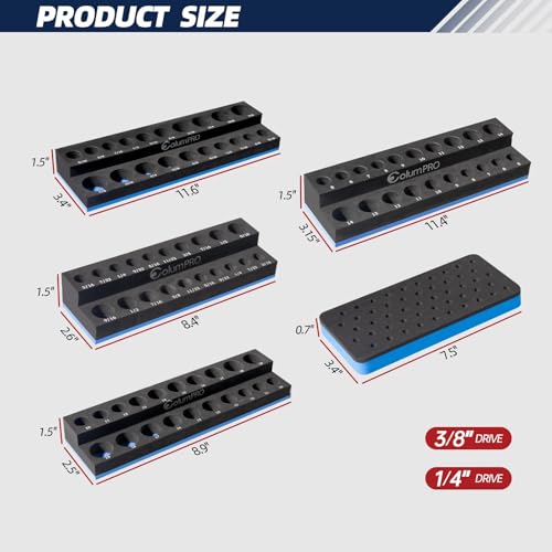 Foam Socket Organizer for Tool Box Drawer,Sockets Holder for Both 3/8&1/4” Square Drive Deep&Standard Sockets (Metric&SAE),and 1/4” Hex Bit Holder Organizer for 50 Bits,tool organizer trays